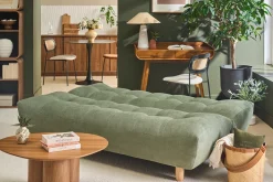 Canapé convertible scandinave 3 places en tissu chenille vert kaki et bois clair YUMI