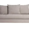 Canapé convertible scandinave 3 places en tissu effet velours taupe et bois clair LOUISE