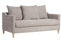 Canapé convertible scandinave 3 places en tissu effet velours taupe et bois clair LOUISE