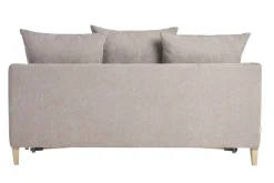 Canapé convertible scandinave 3 places en tissu effet velours taupe et bois clair LOUISE