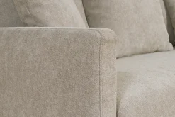 Canapé convertible scandinave 3 places en tissu effet velours taupe et bois clair LOUISE