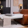 Canapé convertible vintage 3 places cuir marron et bois noir avec matelas 9 cm CLUB