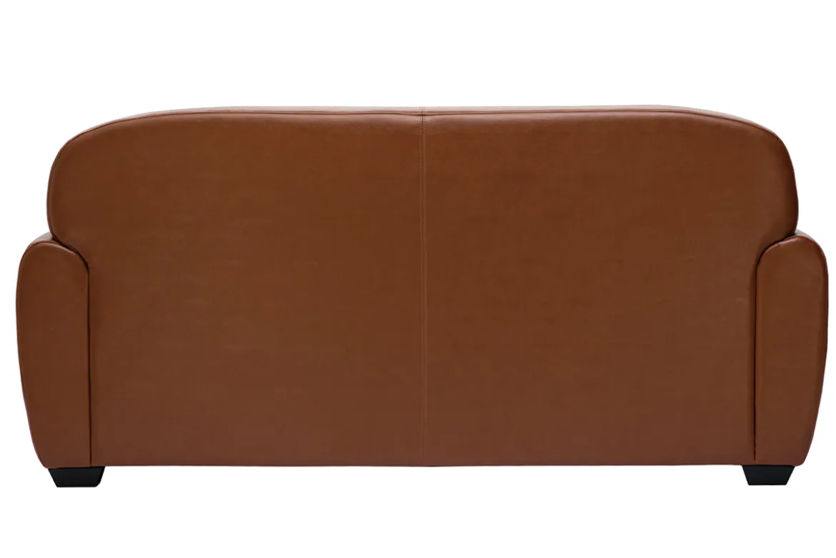 Canapé convertible vintage 3 places cuir marron et bois noir avec matelas 9 cm CLUB