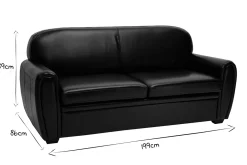 Canapé convertible vintage 3 places cuir marron et bois noir avec matelas 9 cm CLUB