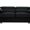 Canapé cuir noir et acier chromé avec têtières ajustables 2 places EWING
