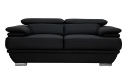 Canapé cuir noir et acier chromé avec têtières ajustables 2 places EWING