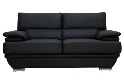 Canapé cuir noir et acier chromé avec têtières ajustables 2 places EWING