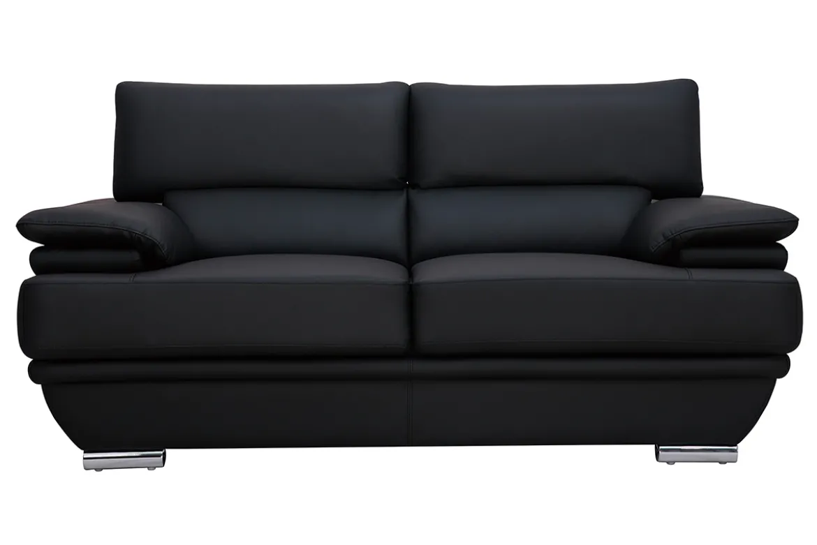 Canapé cuir noir et acier chromé avec têtières ajustables 2 places EWING
