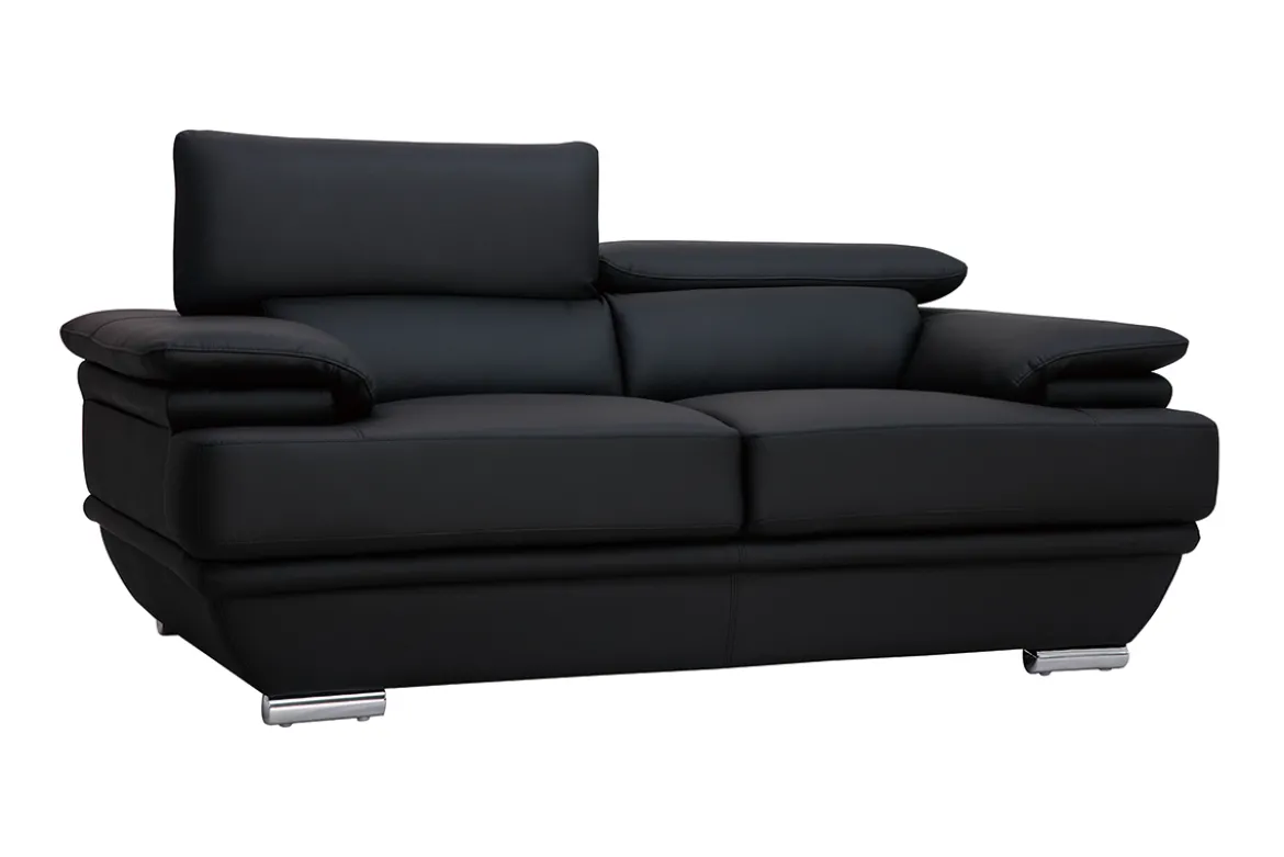 Canapé cuir noir et acier chromé avec têtières ajustables 2 places EWING