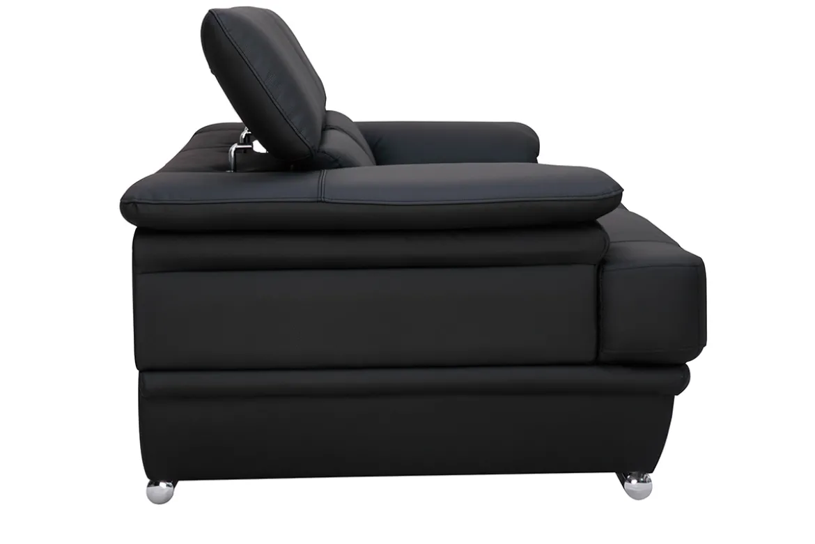 Canapé cuir noir et acier chromé avec têtières ajustables 2 places EWING