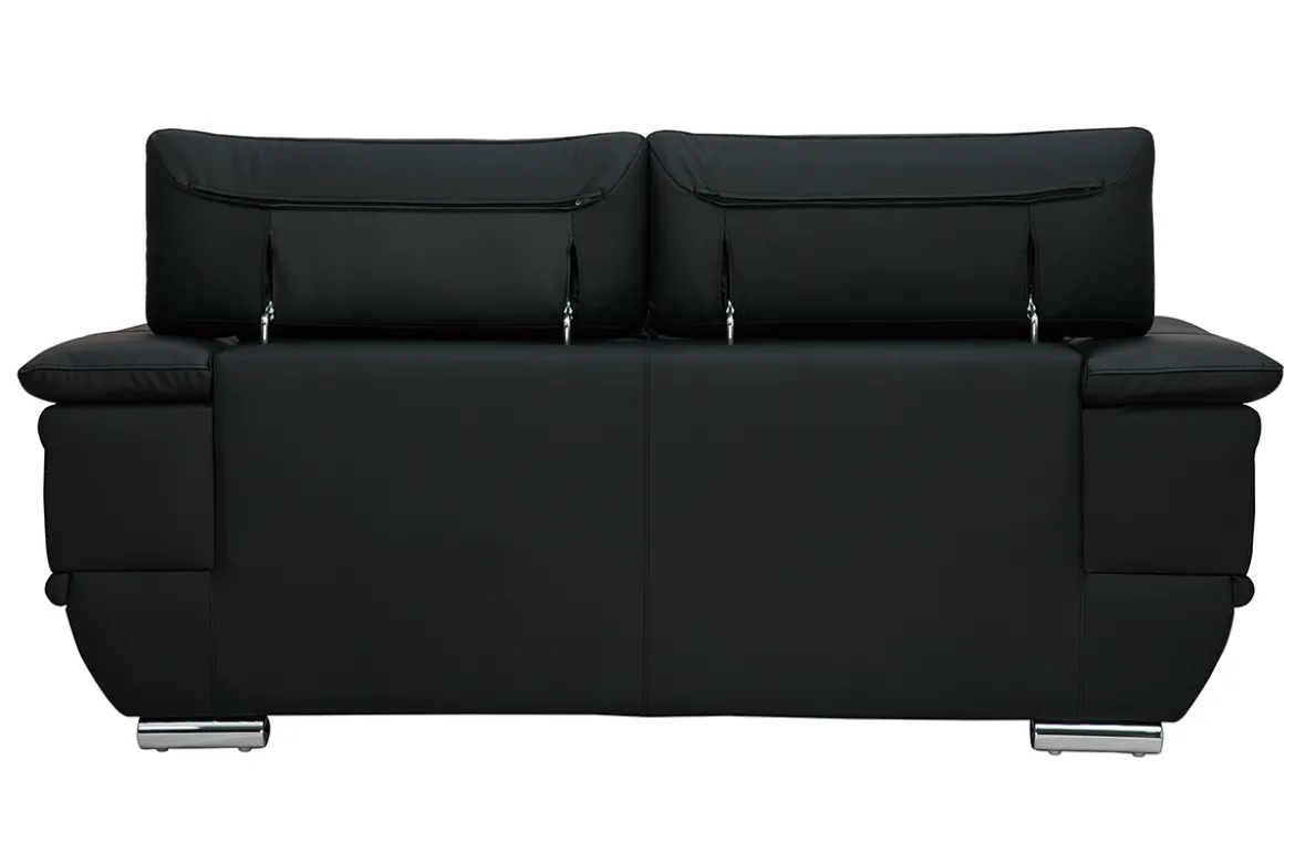 Canapé cuir noir et acier chromé avec têtières ajustables 2 places EWING