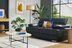 Canapé cuir noir et acier chromé avec têtières ajustables 2 places EWING