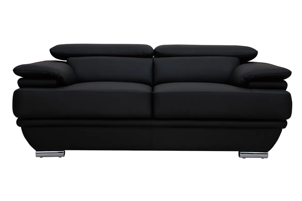 Canapé cuir noir et acier chromé avec têtières ajustables 2 places EWING