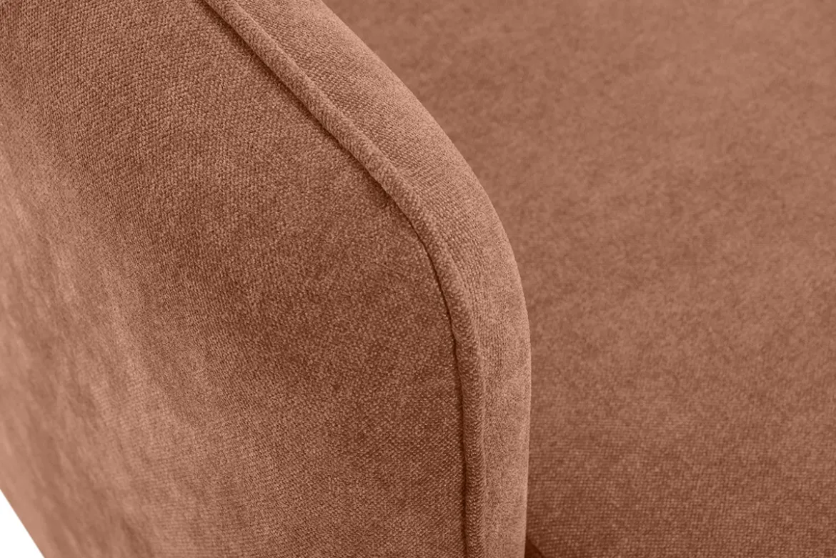 Canapé d'angle convertible et réversible 3-4 places en tissu effet velours terre brûlée et bois clair ROMANE