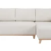 Canapé d'angle convertible et réversible 3-4 places en tissu effet velours beige et bois clair ROMANE