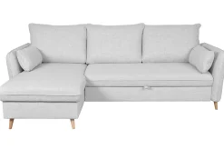 Canapé d'angle convertible réversible avec coffre 3-4 places en tissu gris clair et bois clair DRISS