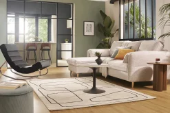 Canapé d'angle convertible réversible avec coffre 3-4 places en tissu gris clair et bois clair DRISS