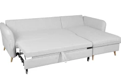 Canapé d'angle convertible réversible avec coffre 3-4 places en tissu gris clair et bois clair DRISS