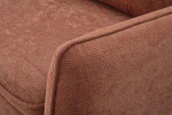 Canapé d'angle convertible réversible avec coffre 3 places en tissu chenille terre brûlée et bois clair ORSO