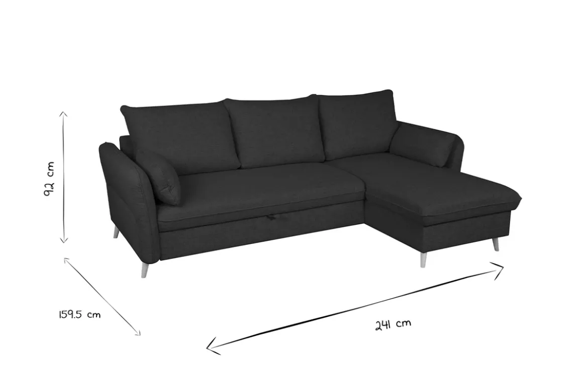 Canapé d'angle convertible réversible avec coffre 3-4 places en tissu effet velours terre brûlée et bois clair DRISS