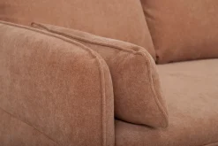 Canapé d'angle convertible réversible avec coffre 3-4 places en tissu effet velours terre brûlée et bois clair DRISS