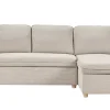 Canapé d'angle convertible réversible avec coffre 3 places en tissu chenille beige et bois clair ORSO