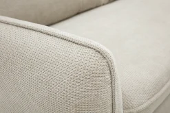 Canapé d'angle convertible réversible avec coffre 3 places en tissu chenille beige et bois clair ORSO