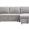 Canapé d'angle convertible réversible avec coffre 3 places en tissu chenille gris et bois clair ORSO
