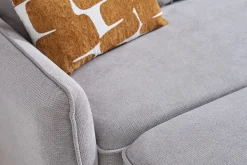 Canapé d'angle convertible réversible avec coffre 3 places en tissu chenille gris et bois clair ORSO