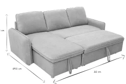 Canapé d'angle convertible réversible avec coffre 3 places en tissu chenille gris et bois clair ORSO