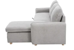Canapé d'angle convertible réversible avec coffre 3 places en tissu chenille gris et bois clair ORSO
