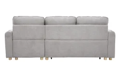 Canapé d'angle convertible réversible avec coffre 3 places en tissu chenille gris et bois clair ORSO