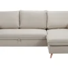 Canapé d'angle convertible réversible avec coffre 3-4 places en tissu beige et bois clair DRISS