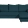 Canapé d'angle convertible réversible avec coffre 3-4 places en tissu bleu océan et bois clair DRISS