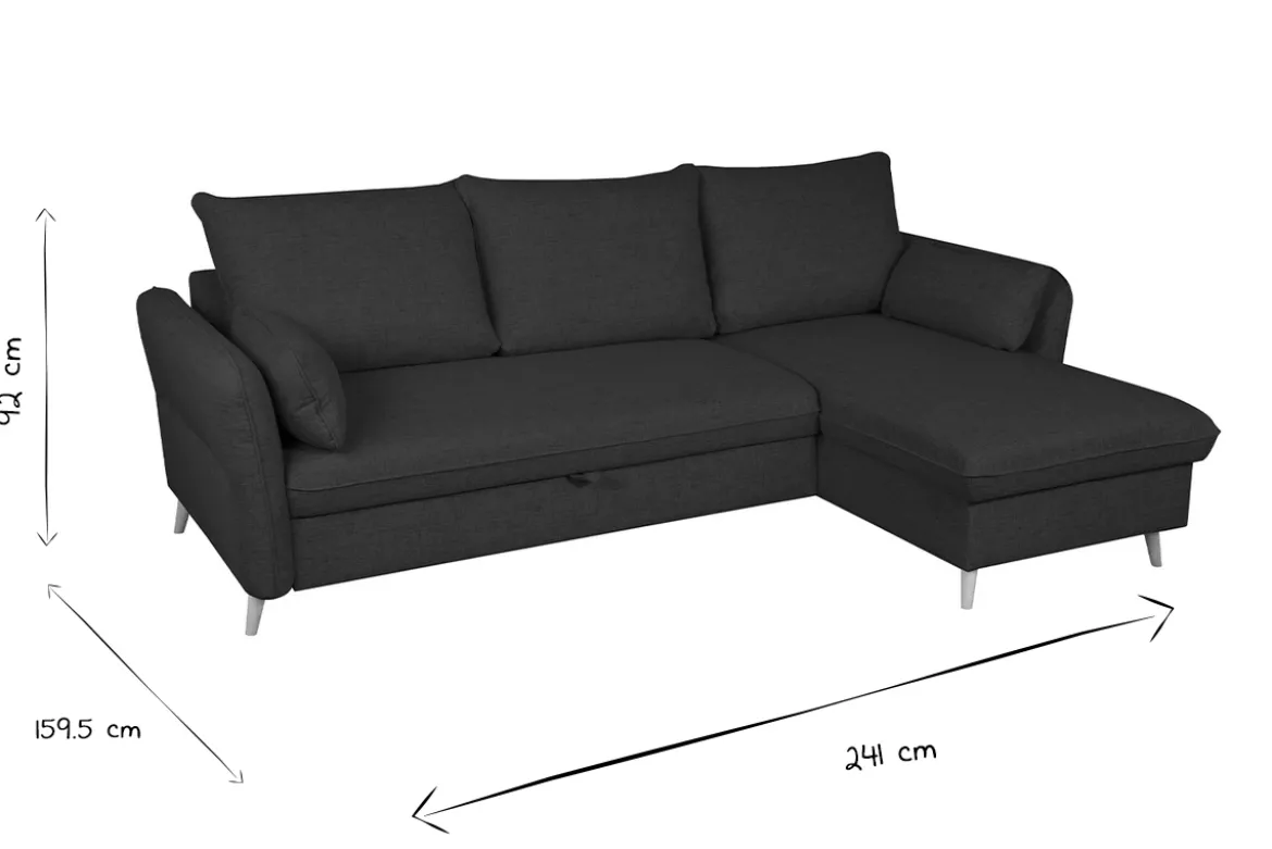 Canapé d'angle convertible réversible avec coffre 3-4 places en tissu bleu océan et bois clair DRISS
