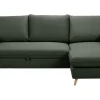 Canapé d'angle convertible réversible avec coffre 3-4 places en tissu vert kaki et bois clair DRISS