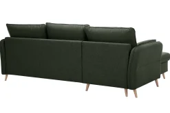 Canapé d'angle convertible réversible avec coffre 3-4 places en tissu vert kaki et bois clair DRISS