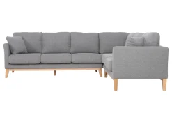Canapé d'angle déhoussable scandinave 5-6 places en tissu gris clair et bois clair OSLO
