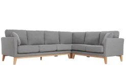Canapé d'angle déhoussable scandinave 5-6 places en tissu gris clair et bois clair OSLO