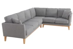 Canapé d'angle déhoussable scandinave 5-6 places en tissu gris clair et bois clair OSLO