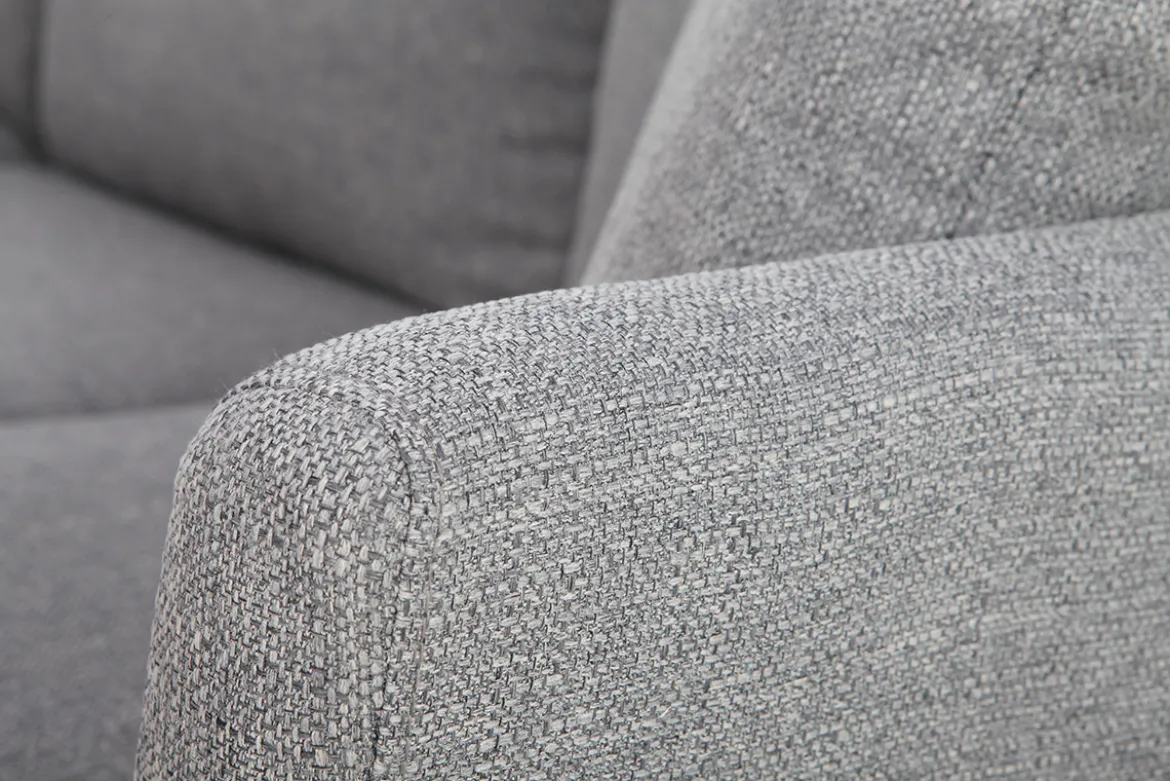 Canapé d'angle déhoussable scandinave 5-6 places en tissu gris clair et bois clair OSLO