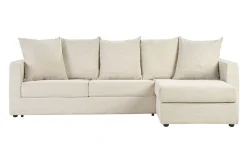 Canapé d'angle droit convertible 4 places en tissu velours côtelé beige avec matelas 13 cm BACIO