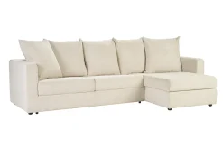 Canapé d'angle droit convertible 4 places en tissu velours côtelé beige avec matelas 13 cm BACIO