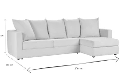 Canapé d'angle droit convertible 4 places en tissu velours côtelé beige avec matelas 13 cm BACIO