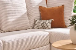 Canapé d'angle droit convertible 4 places en tissu velours côtelé beige avec matelas 13 cm BACIO