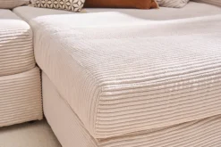 Canapé d'angle droit convertible 4 places en tissu velours côtelé beige avec matelas 13 cm BACIO