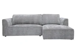 Canapé d'angle droit design en tissu effet velours texturé gris 3 places GRAMMY