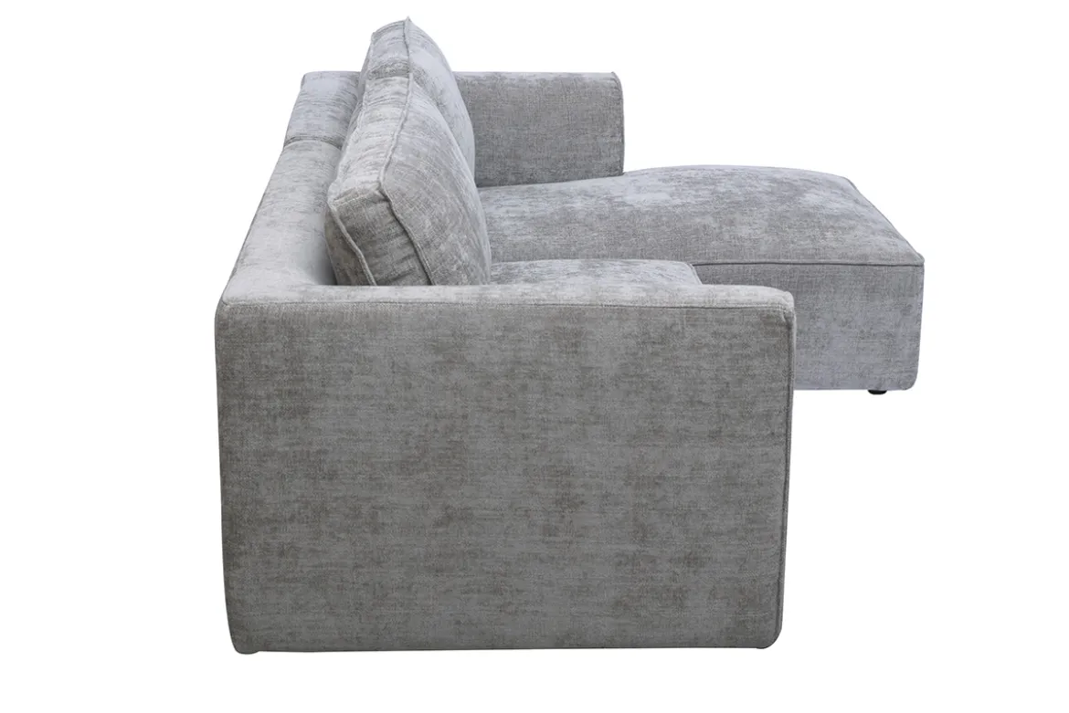 Canapé d'angle droit design en tissu effet velours texturé gris 3 places GRAMMY