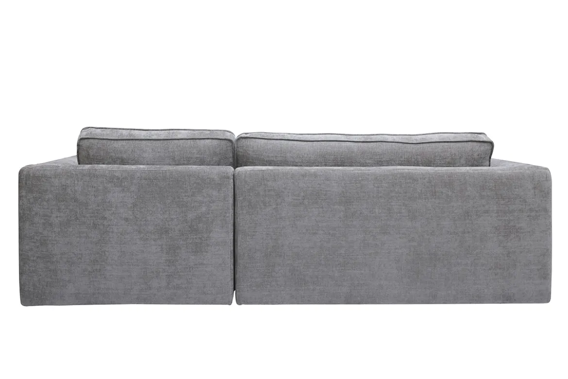 Canapé d'angle droit design en tissu effet velours texturé gris 3 places GRAMMY
