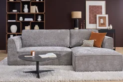 Canapé d'angle droit design en tissu effet velours texturé gris 3 places GRAMMY